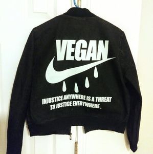 Custom Vegan print Black washed denim jacket